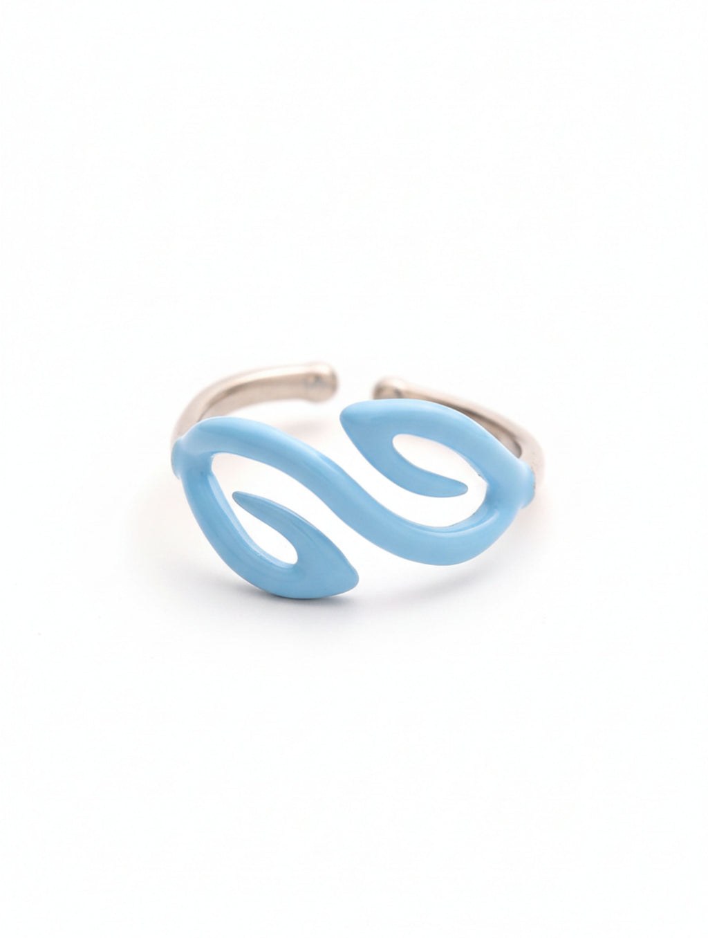 Cyan Flow Open Ring – Sterling Silver & Sky Blue Enamel