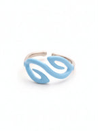 Cyan Flow Open Ring – Sterling Silver & Sky Blue Enamel