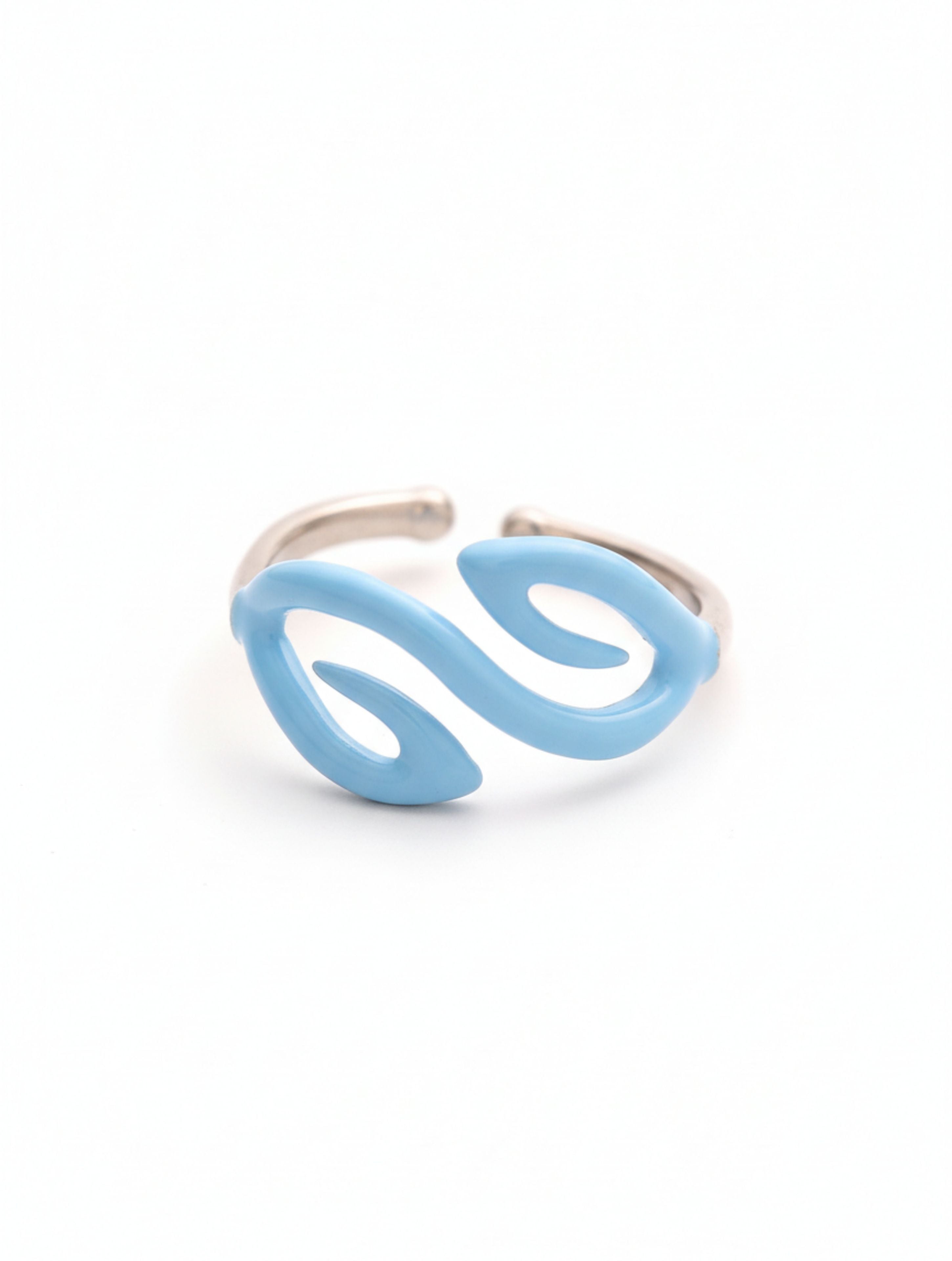 Cyan Flow Open Ring – Sterling Silver & Sky Blue Enamel