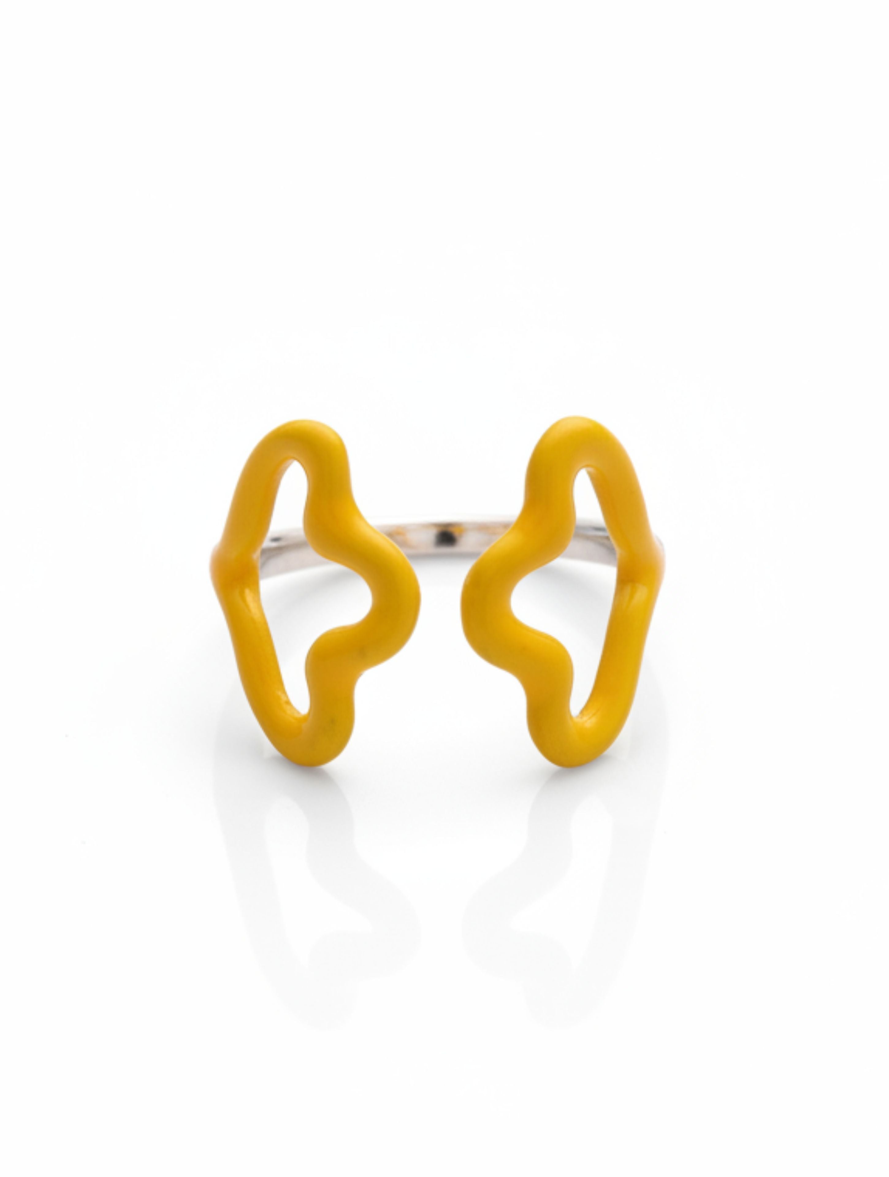 Yellow Enamel "Wavy Butterfly" Adjustable Ring in 925 Sterling Silver