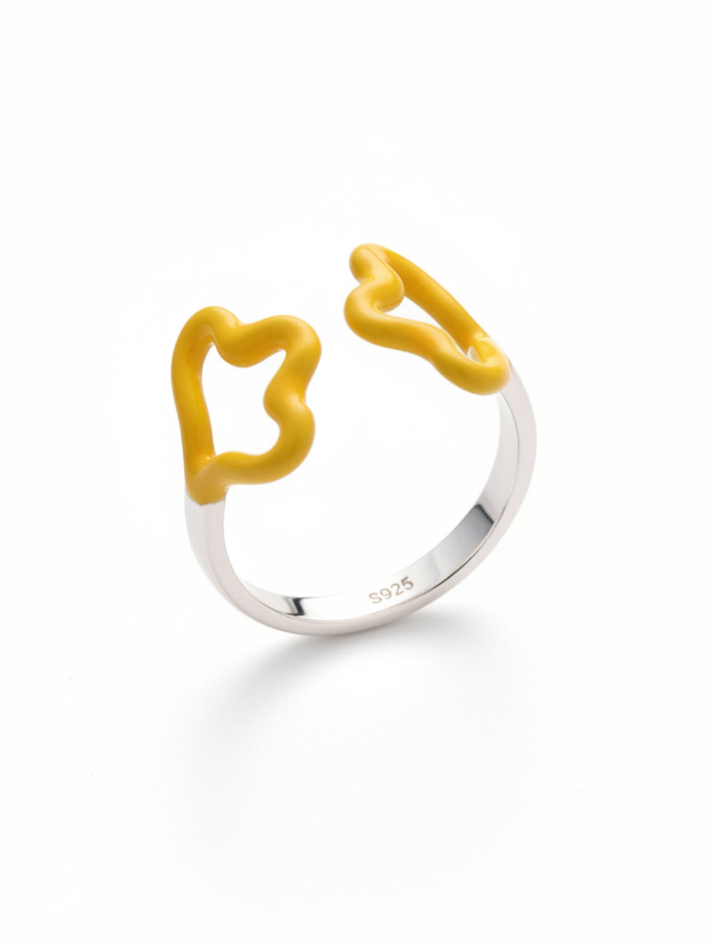 Yellow Enamel "Wavy Butterfly" Adjustable Ring in 925 Sterling Silver