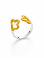 Yellow Enamel "Wavy Butterfly" Adjustable Ring in 925 Sterling Silver