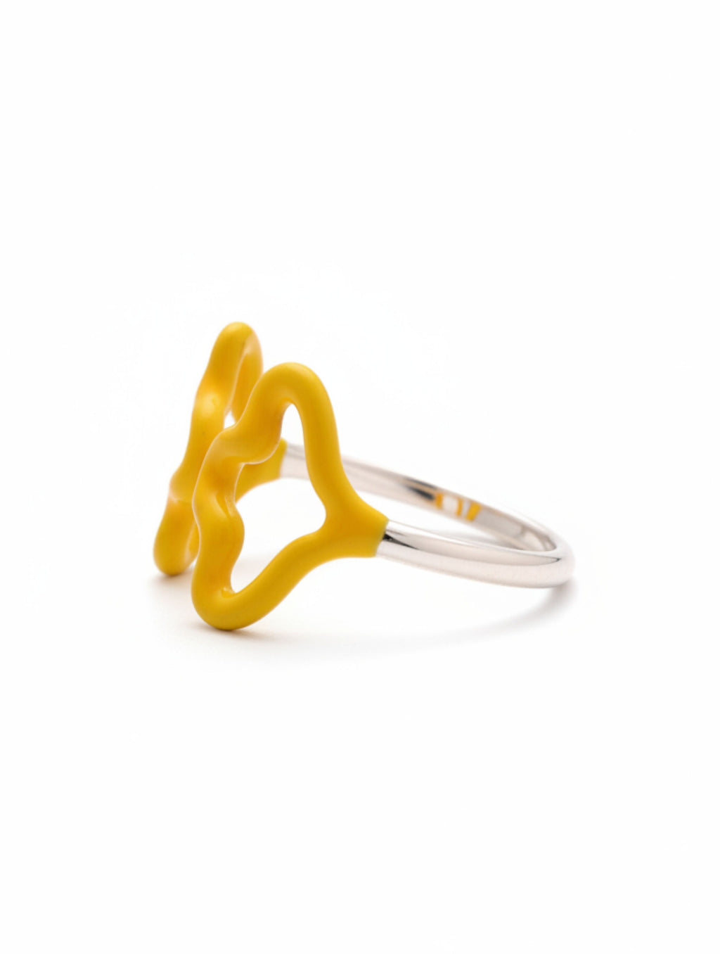Yellow Enamel "Wavy Butterfly" Adjustable Ring in 925 Sterling Silver
