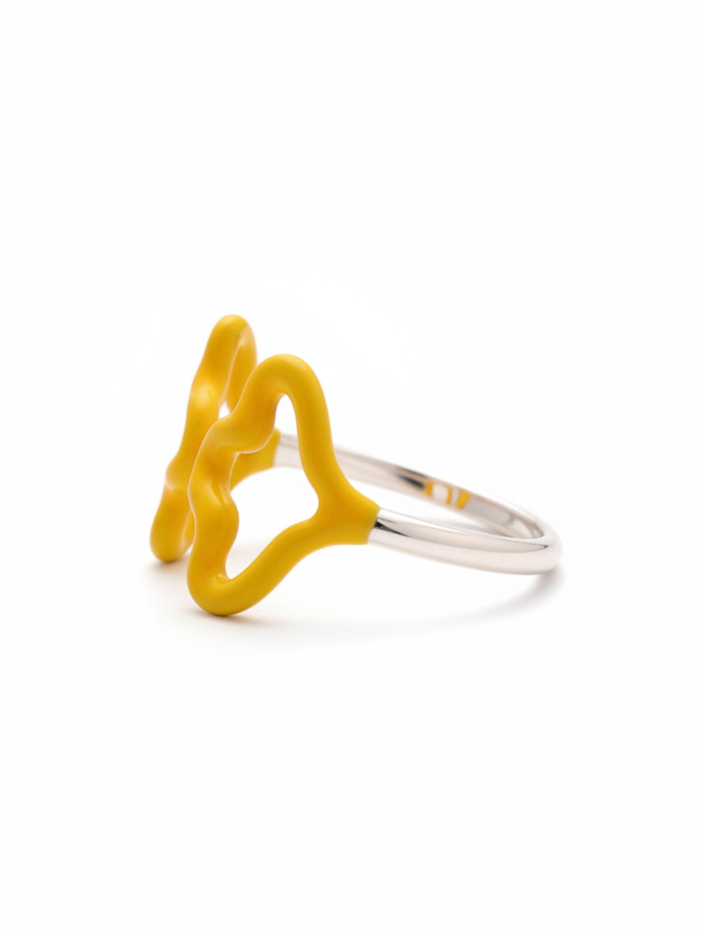 Yellow Enamel "Wavy Butterfly" Adjustable Ring in 925 Sterling Silver