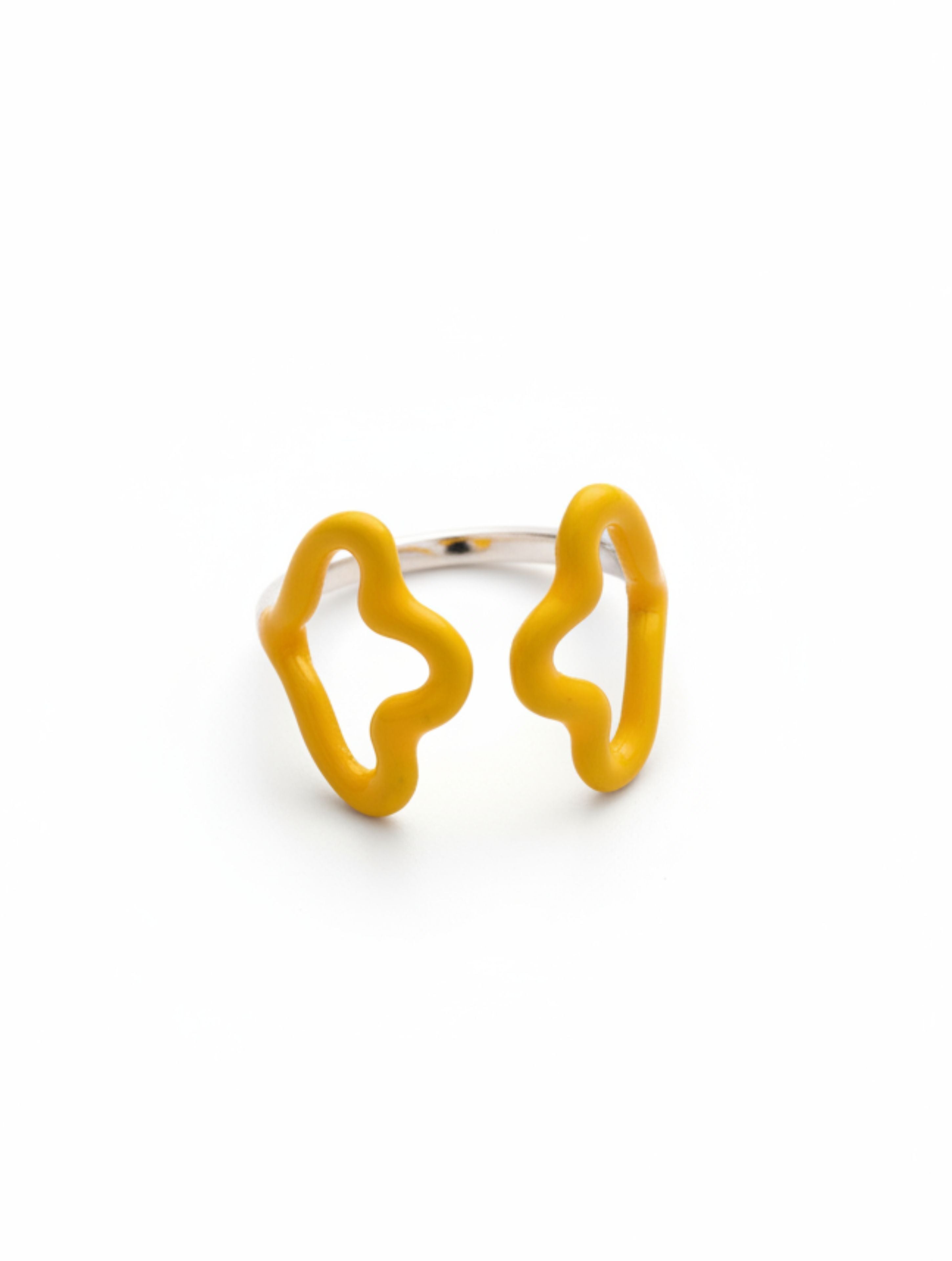 Yellow Enamel "Wavy Butterfly" Adjustable Ring in 925 Sterling Silver