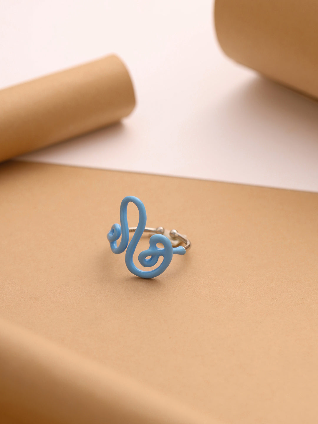 Sky Blue Enamel Swirl Adjustable Ring – Pure 925 Sterling Silver Funky Wave Ring