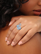 Sky Blue Enamel Swirl Adjustable Ring – Pure 925 Sterling Silver Funky Wave Ring