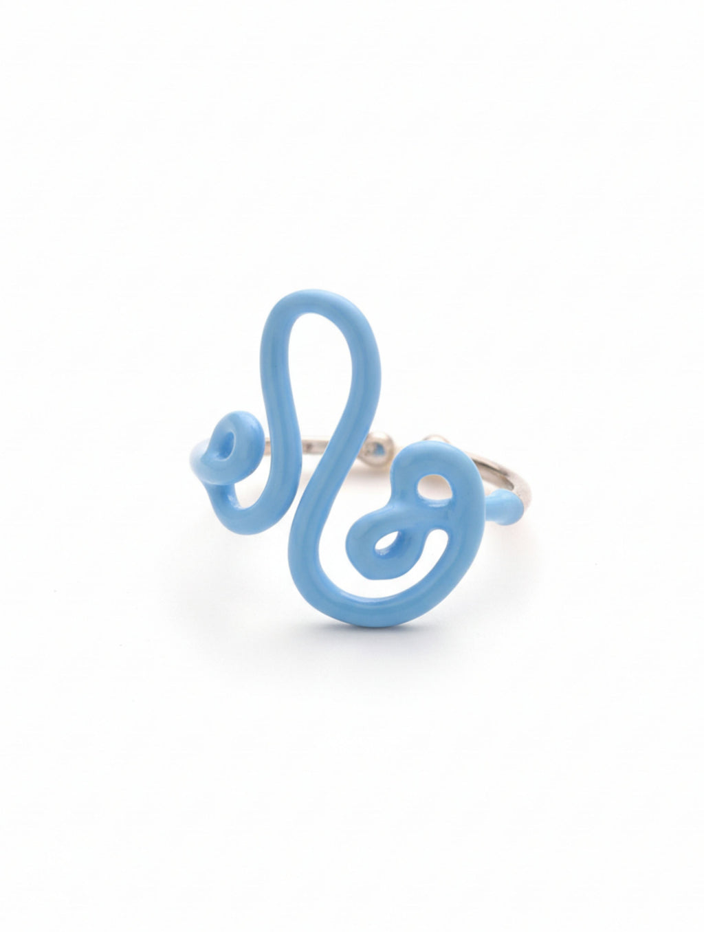 Sky Blue Enamel Swirl Adjustable Ring – Pure 925 Sterling Silver Funky Wave Ring