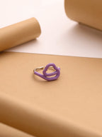 Purple Enamel Squiggle Heart Adjustable Ring in 925 Sterling Silver
