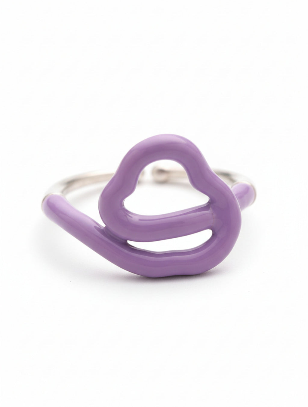 Purple Enamel Squiggle Heart Adjustable Ring in 925 Sterling Silver