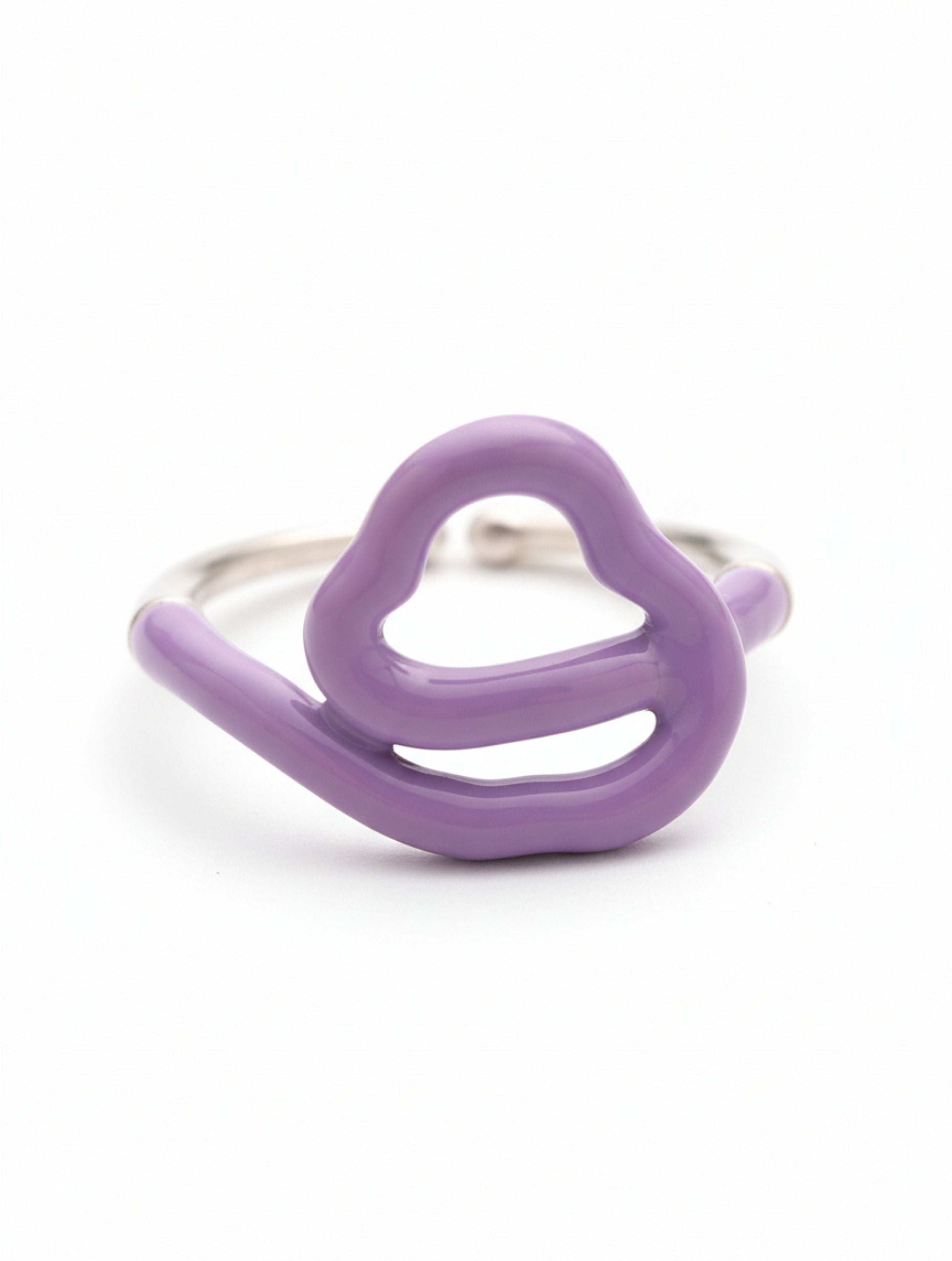 Purple Enamel Squiggle Heart Adjustable Ring in 925 Sterling Silver