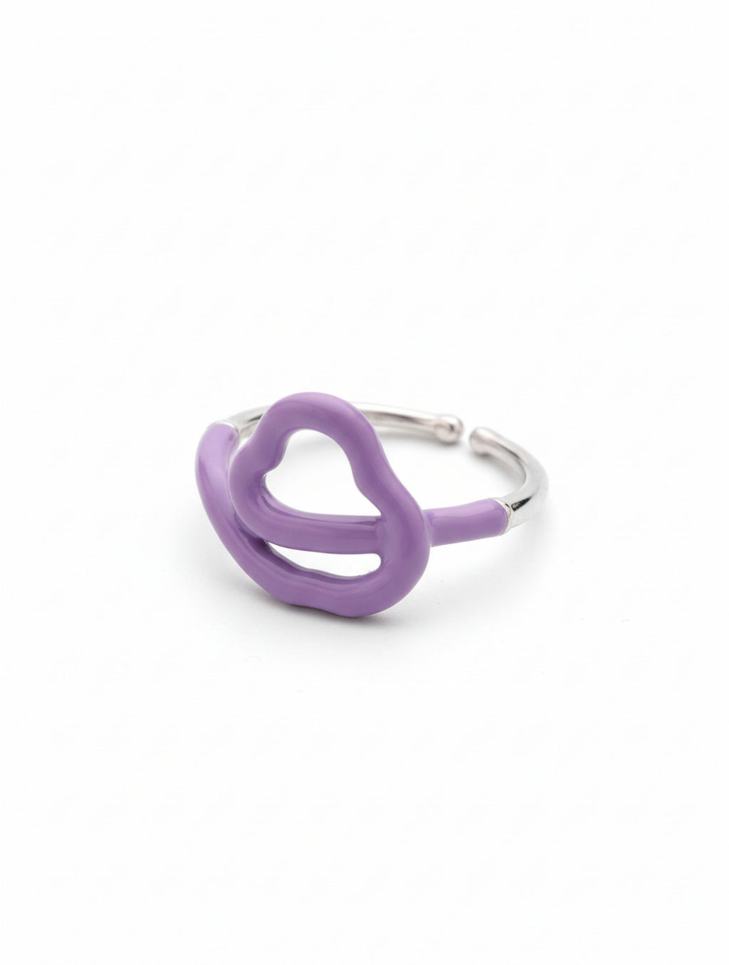 Purple Enamel Squiggle Heart Adjustable Ring in 925 Sterling Silver