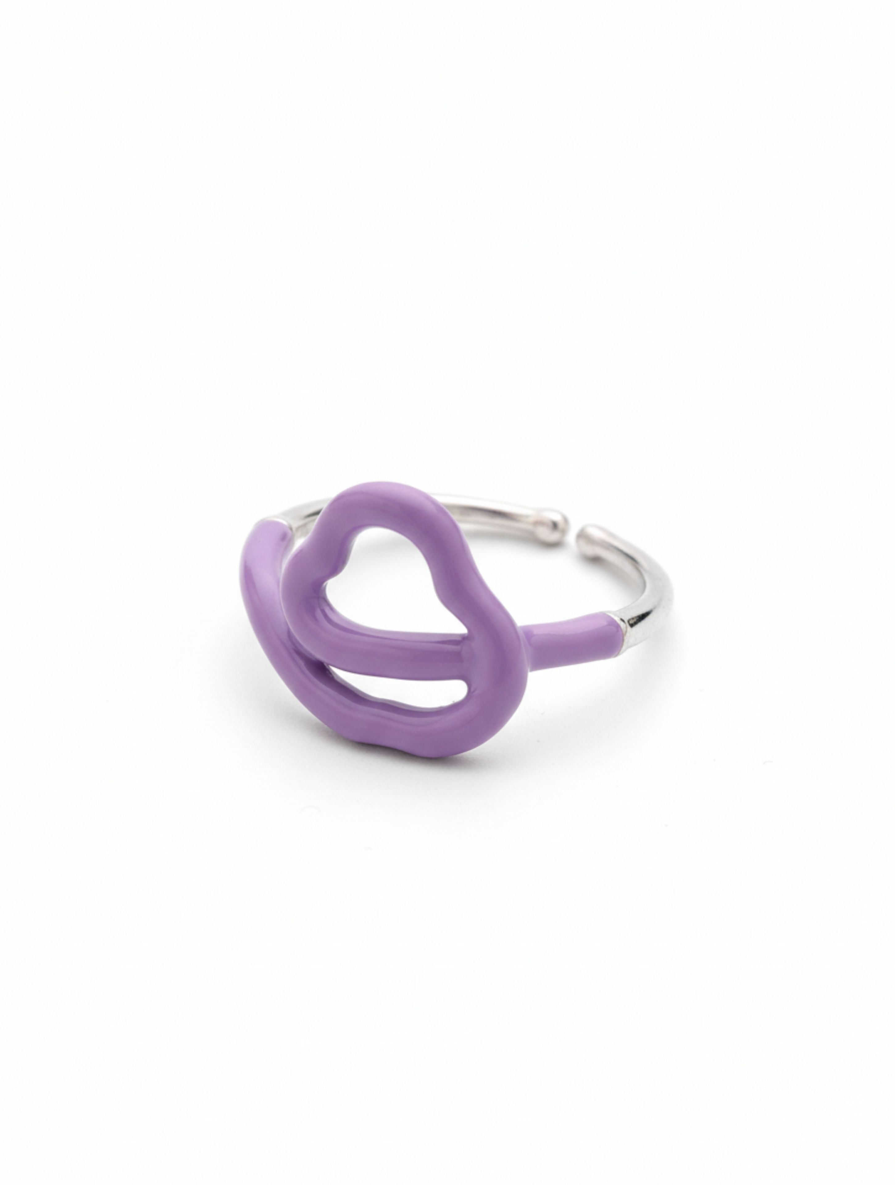 Purple Enamel Squiggle Heart Adjustable Ring in 925 Sterling Silver