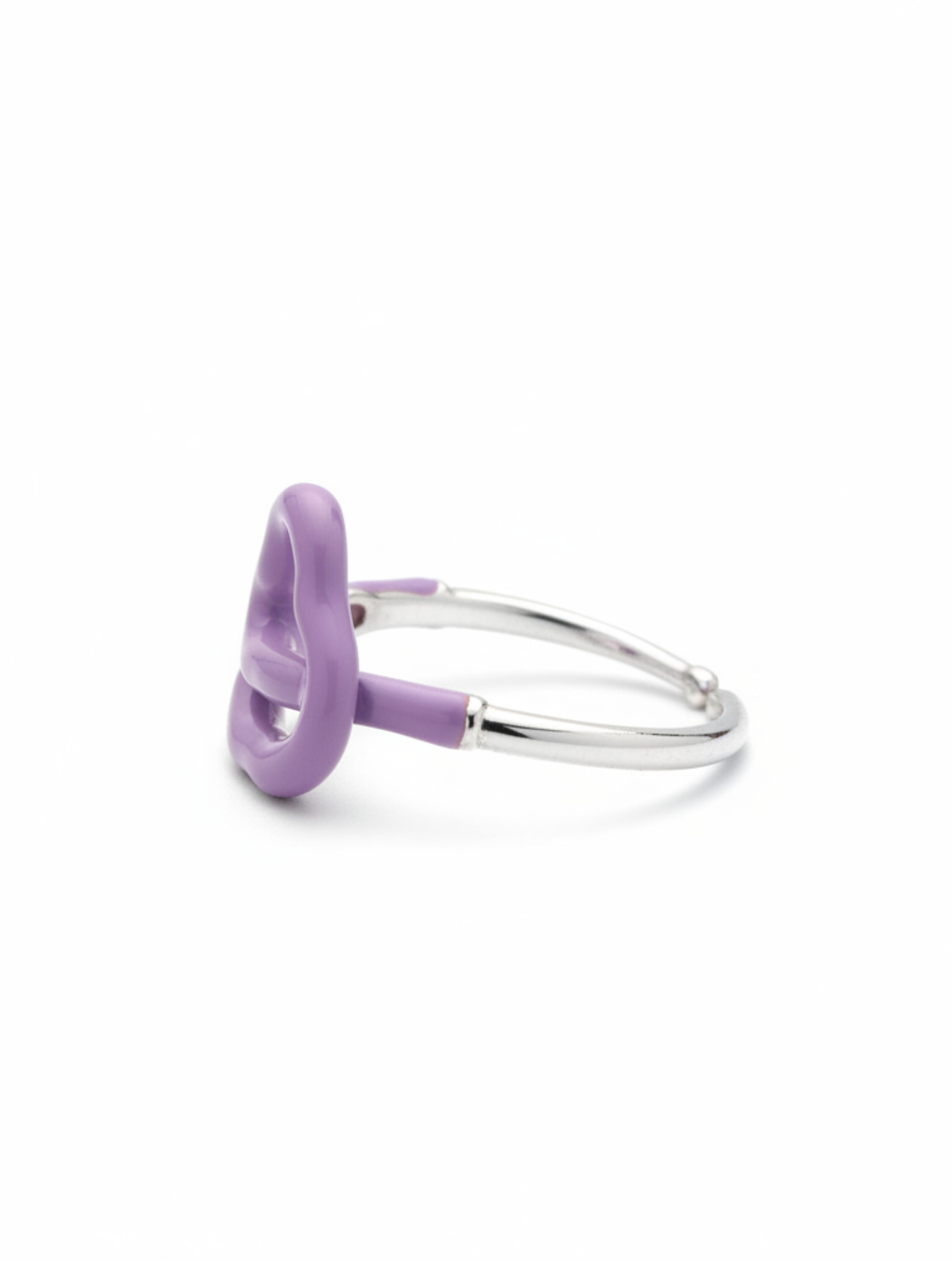 Purple Enamel Squiggle Heart Adjustable Ring in 925 Sterling Silver