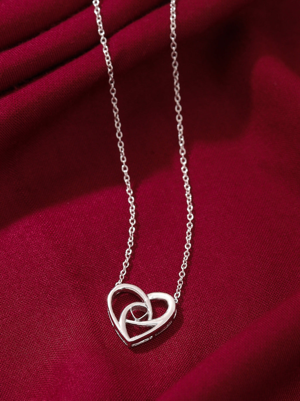 Rhodium Plating Heart in Jali Design Elysian 925 Sterling Silver Pendant For Women