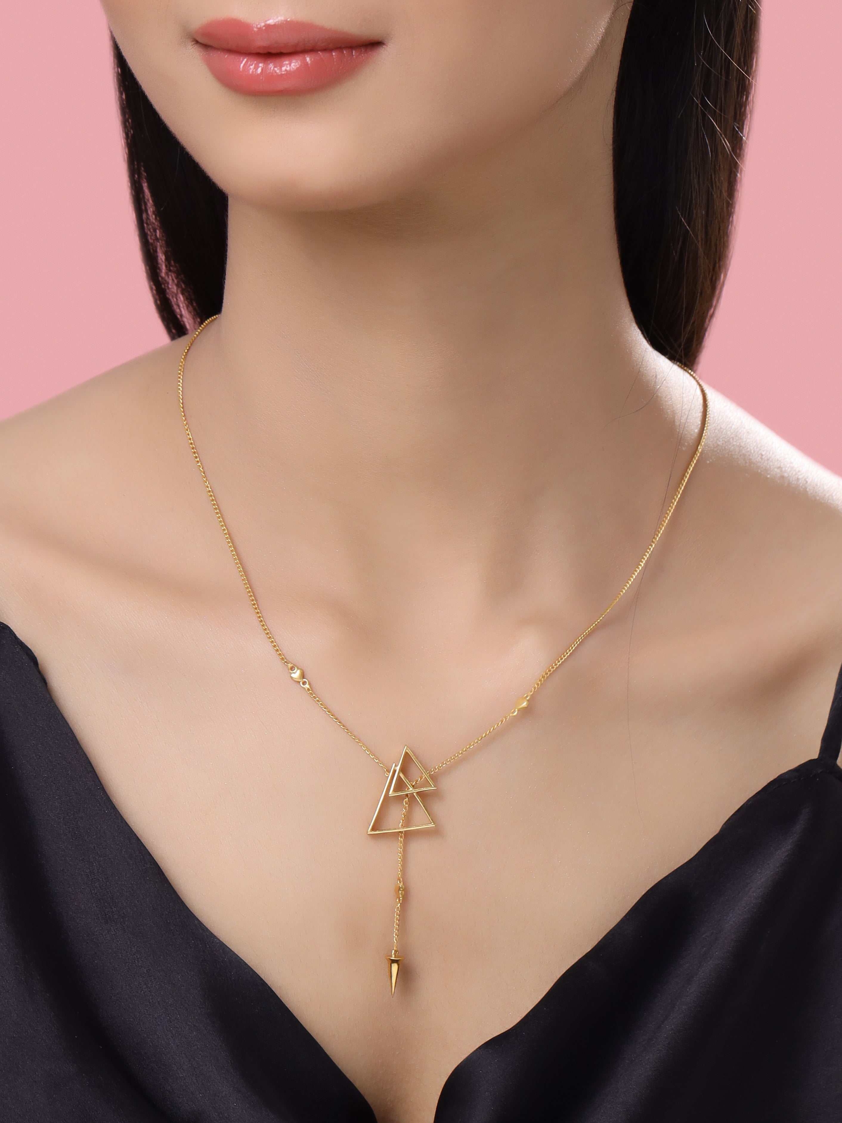 Gold Plated Triangles and Cone Shape Elysian 925 Sterling Silver Pendant For Women