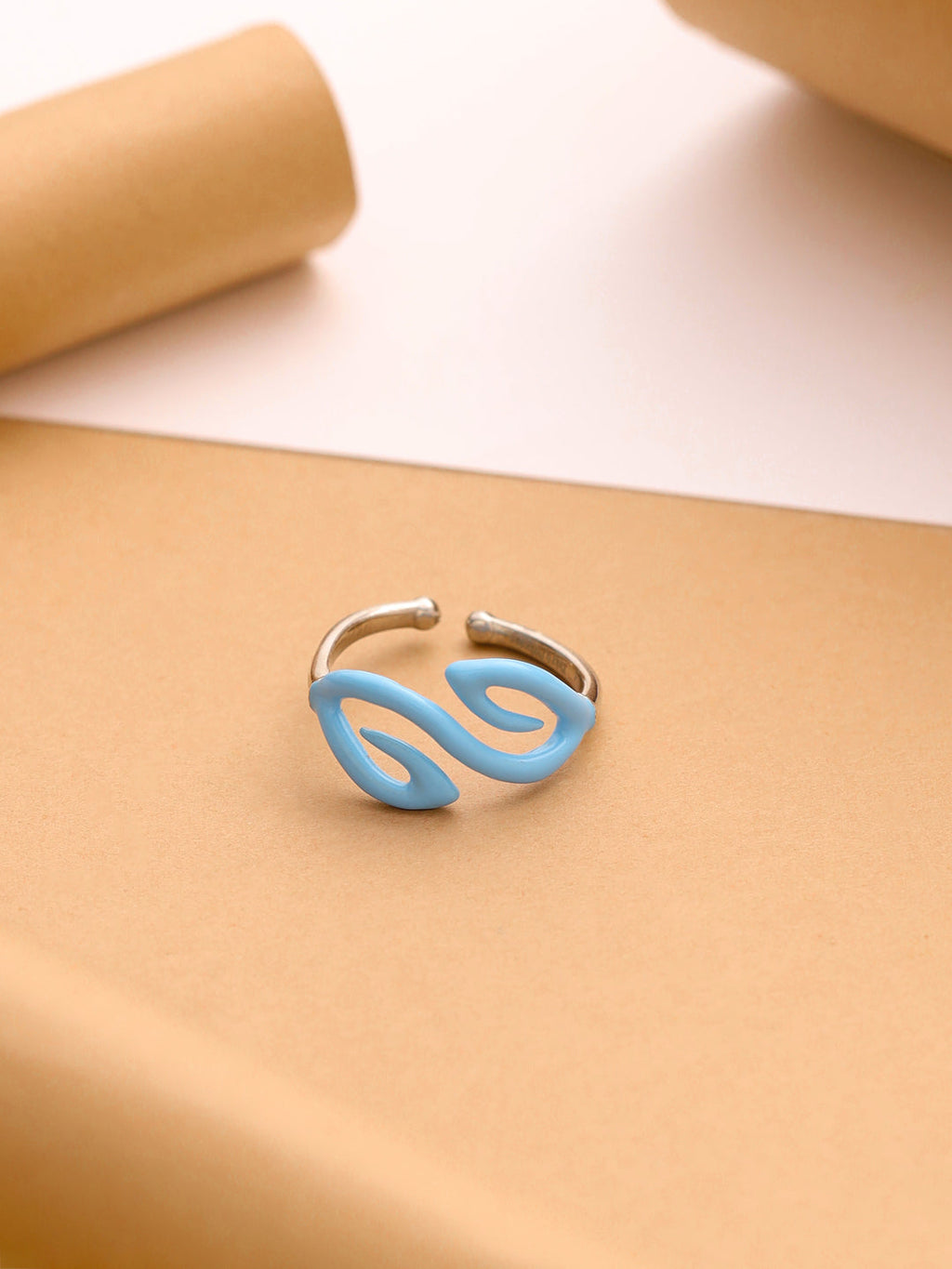 Cyan Flow Open Ring – Sterling Silver & Sky Blue Enamel