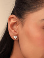 Syra Rhodium Heart-Shaped Mother of Pearl Stud Earpieces For Women