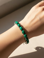 Rhodium Oval Malachite Pietra 925 Sterling Silver Bracelet For Women