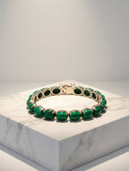 Rhodium Oval Malachite Pietra 925 Sterling Silver Bracelet For Women