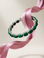 Rhodium Oval Malachite Pietra 925 Sterling Silver Bracelet For Women