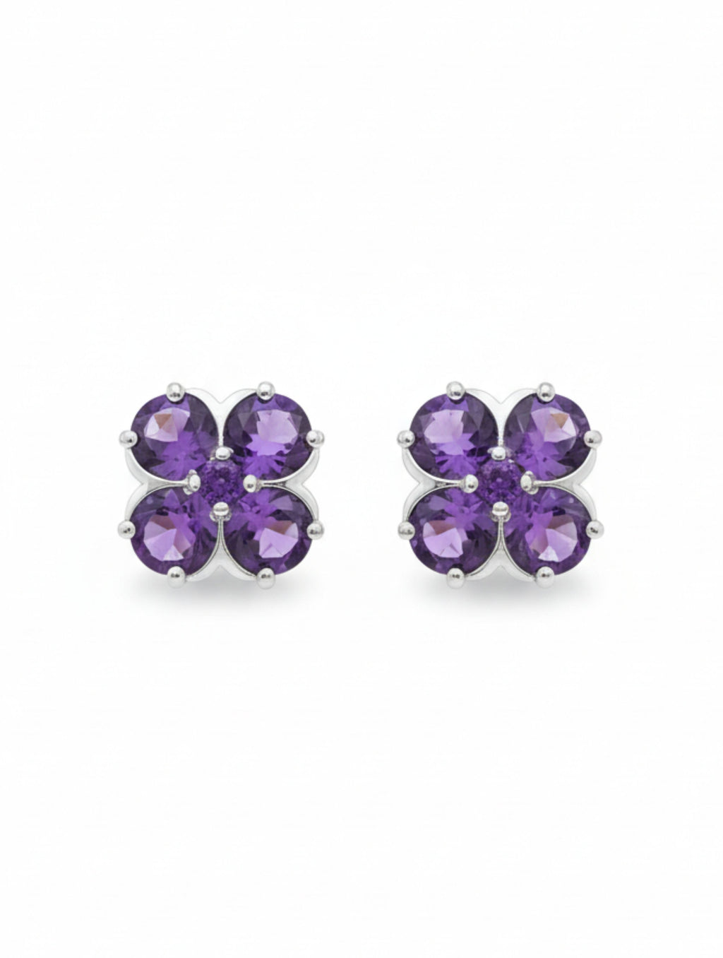 Natural Amethyst Four-Leaf Clover Stud Earrings in 925 Sterling Silver