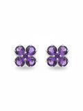 Natural Amethyst Four-Leaf Clover Stud Earrings in 925 Sterling Silver