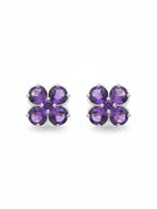 Natural Amethyst Four-Leaf Clover Stud Earrings in 925 Sterling Silver