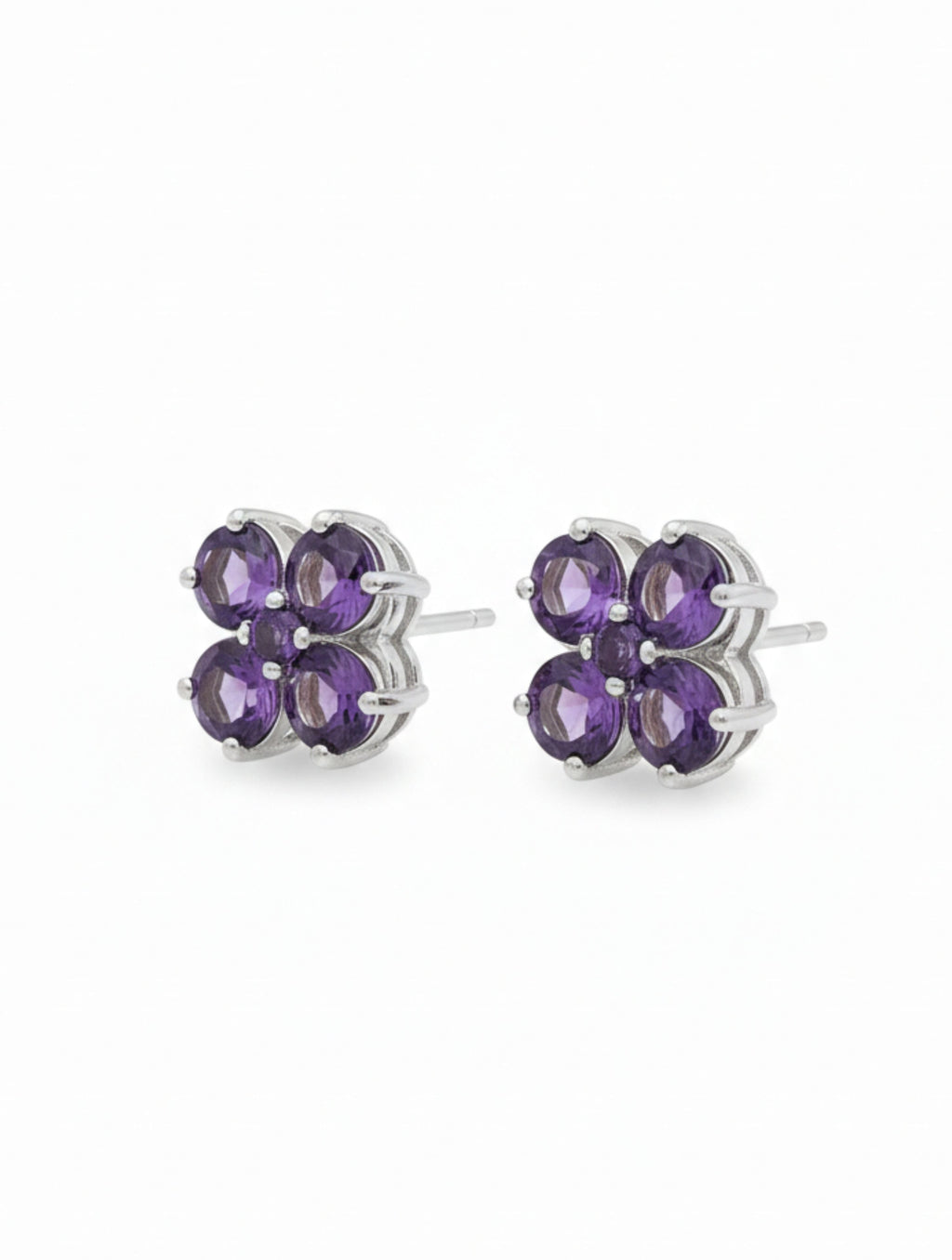 Natural Amethyst Four-Leaf Clover Stud Earrings in 925 Sterling Silver