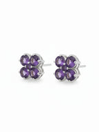 Natural Amethyst Four-Leaf Clover Stud Earrings in 925 Sterling Silver