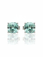 Natural Green Amethyst Cushion-Cut Solitaire Stud Earrings in 925 Sterling Silver