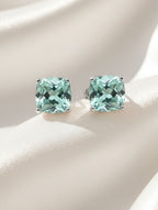 Natural Green Amethyst Cushion-Cut Solitaire Stud Earrings in 925 Sterling Silver