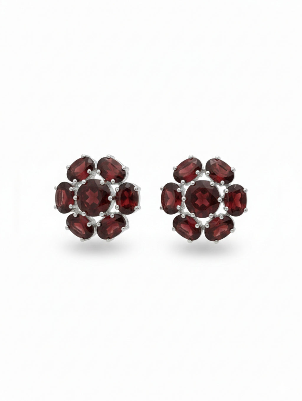Rhodium Oval and Round garnet Pietra Studs 925 Sterling Silver Earrings For Women