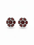 Rhodium Oval and Round garnet Pietra Studs 925 Sterling Silver Earrings For Women