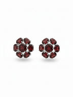 Rhodium Oval and Round garnet Pietra Studs 925 Sterling Silver Earrings For Women