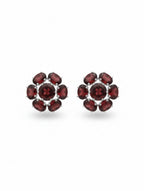 Rhodium Oval and Round garnet Pietra Studs 925 Sterling Silver Earrings For Women