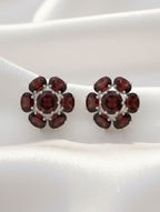 Rhodium Oval and Round garnet Pietra Studs 925 Sterling Silver Earrings For Women