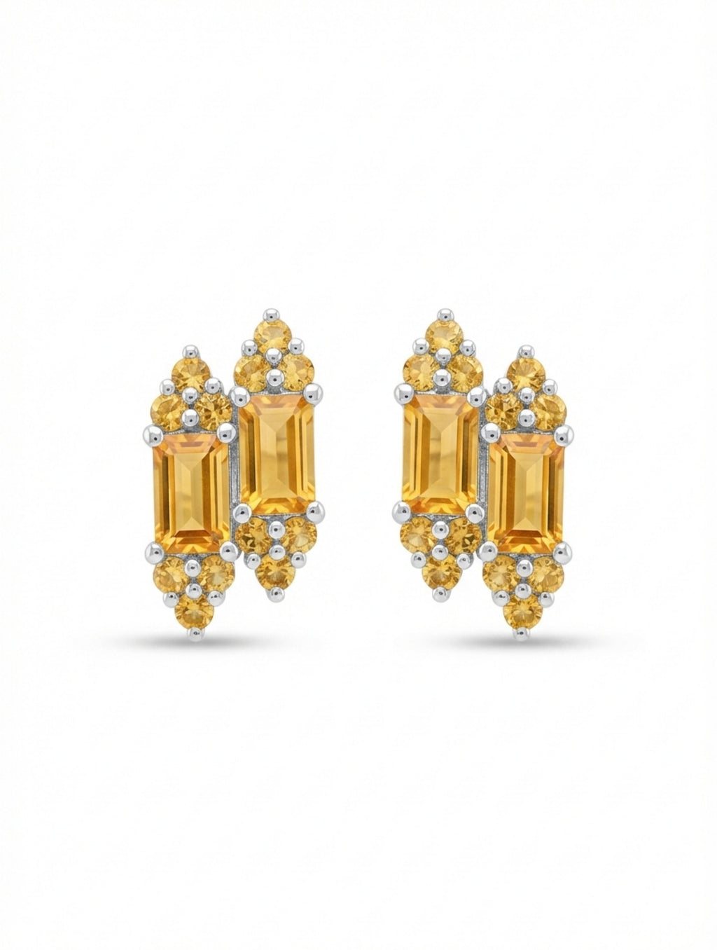 Natural Citrine Duo-Baguette Stud Earrings in 925 Sterling Silver