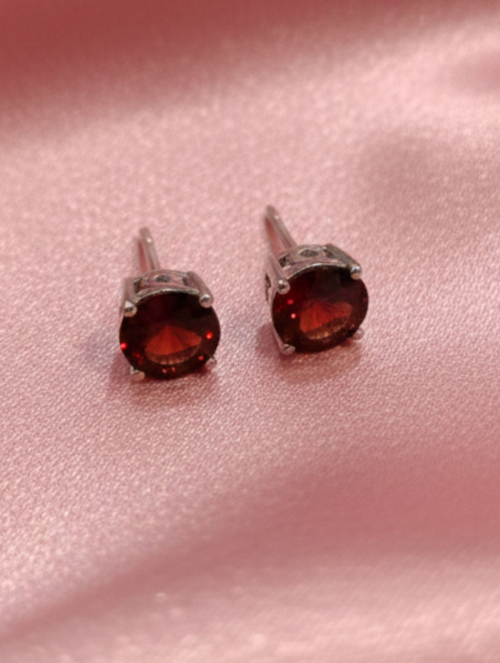Natural Garnet Solitaire Studs in 925 Sterling Silver