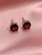 Natural Garnet Solitaire Studs in 925 Sterling Silver
