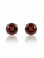 Natural Garnet Solitaire Studs in 925 Sterling Silver