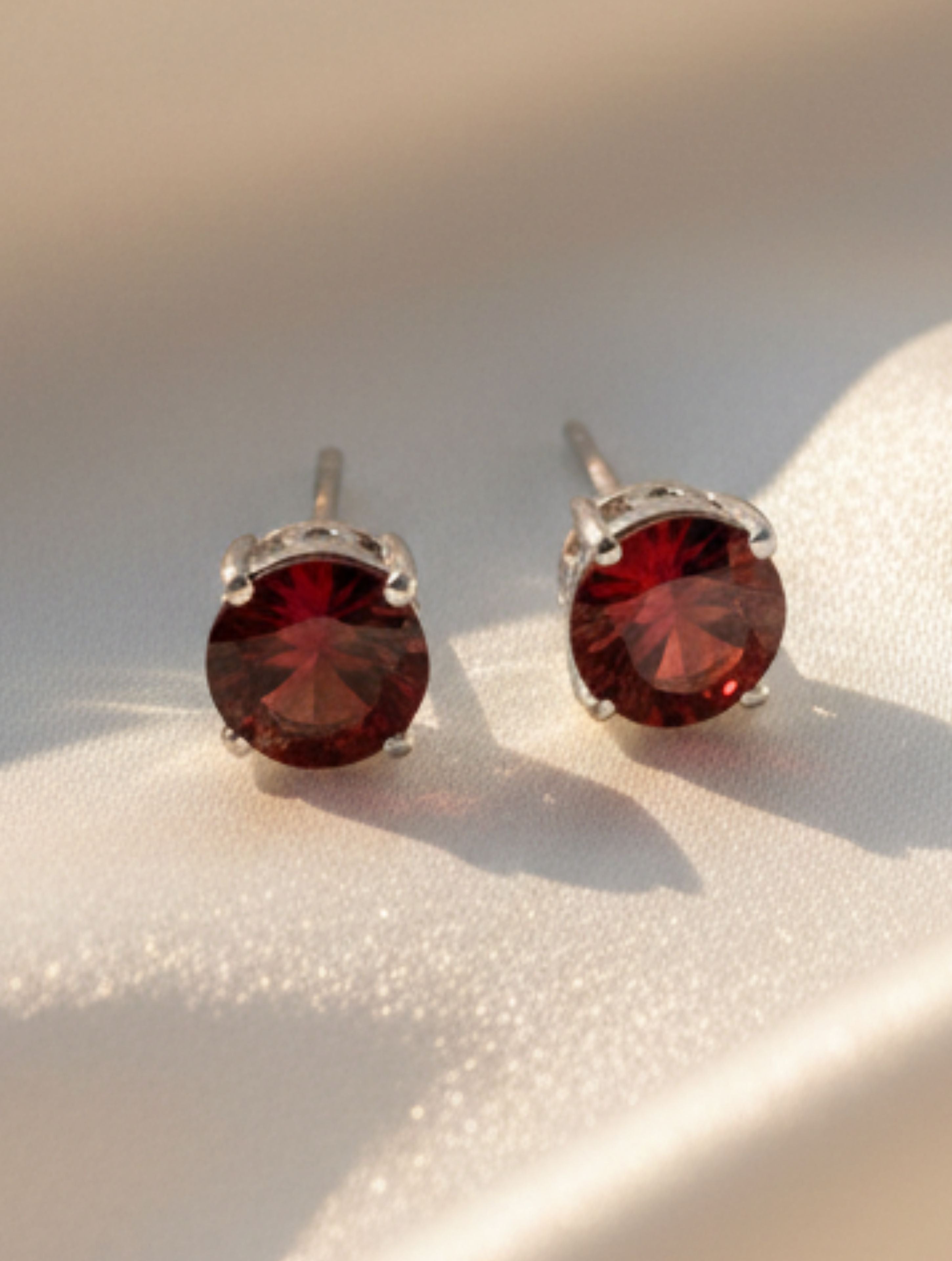 Natural Garnet Solitaire Studs in 925 Sterling Silver