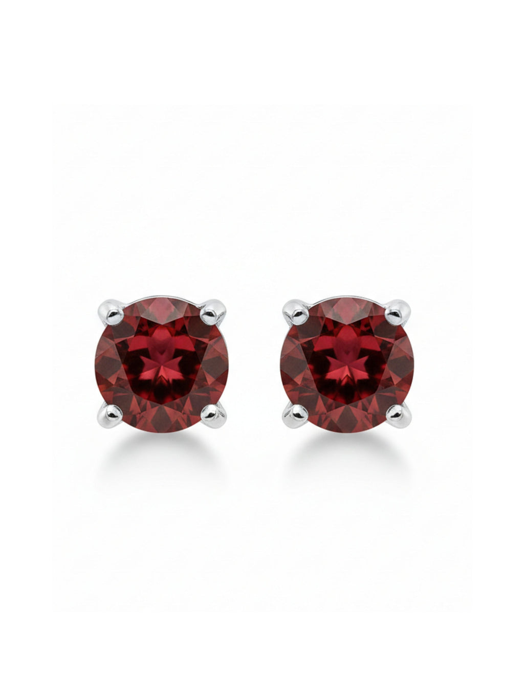 Round-Cut Natural Garnet Stud Earrings in 925 Sterling Silver