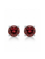 Round-Cut Natural Garnet Stud Earrings in 925 Sterling Silver
