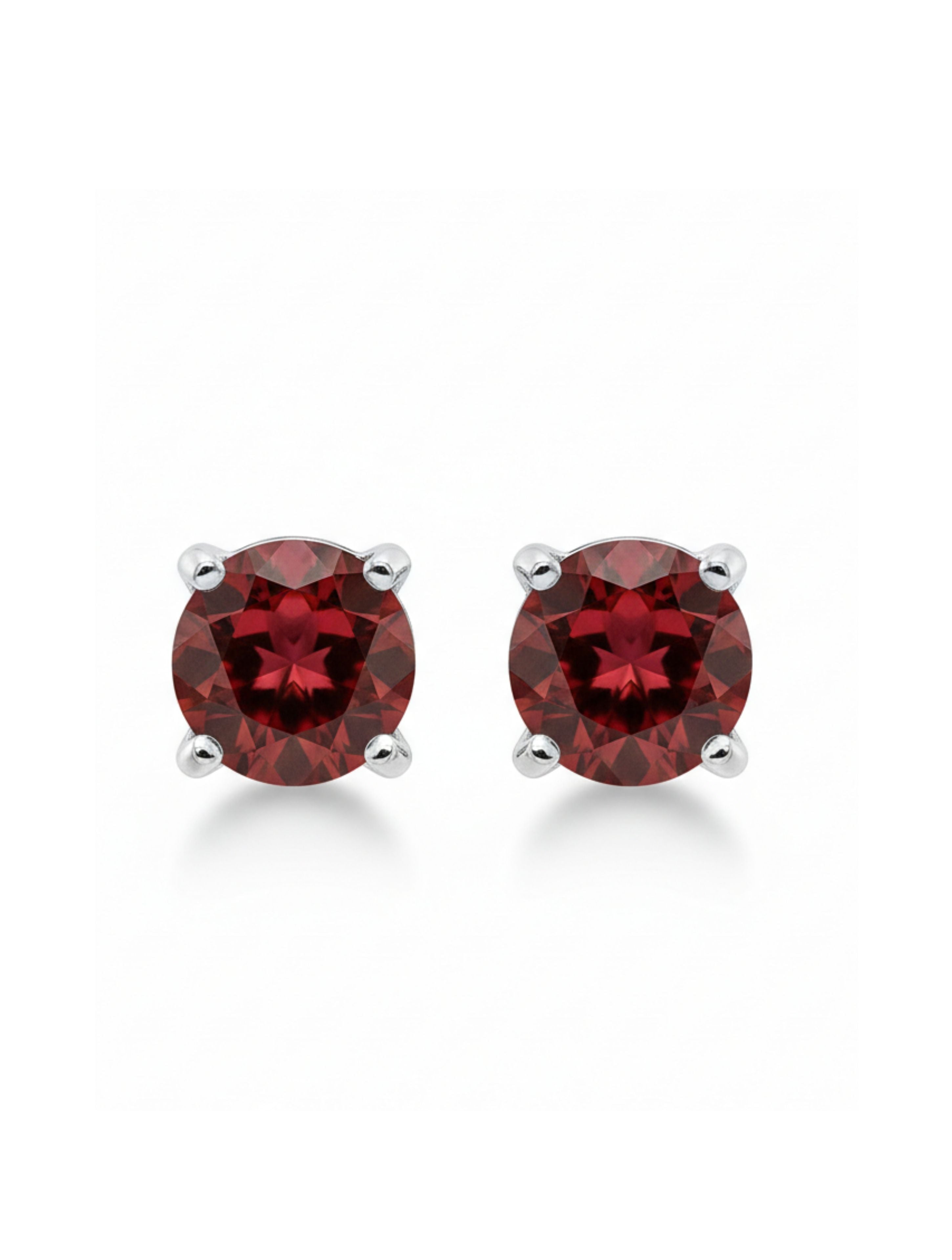 Round-Cut Natural Garnet Stud Earrings in 925 Sterling Silver