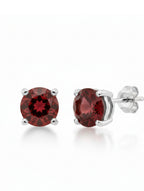 Round-Cut Natural Garnet Stud Earrings in 925 Sterling Silver