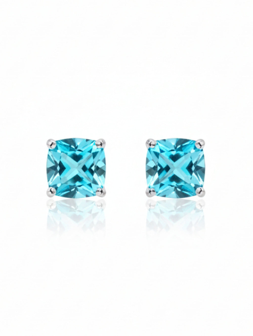 Blue Topaz Cushion-Cut Stud Earrings in 925 Sterling Silver