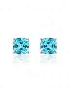 Blue Topaz Cushion-Cut Stud Earrings in 925 Sterling Silver