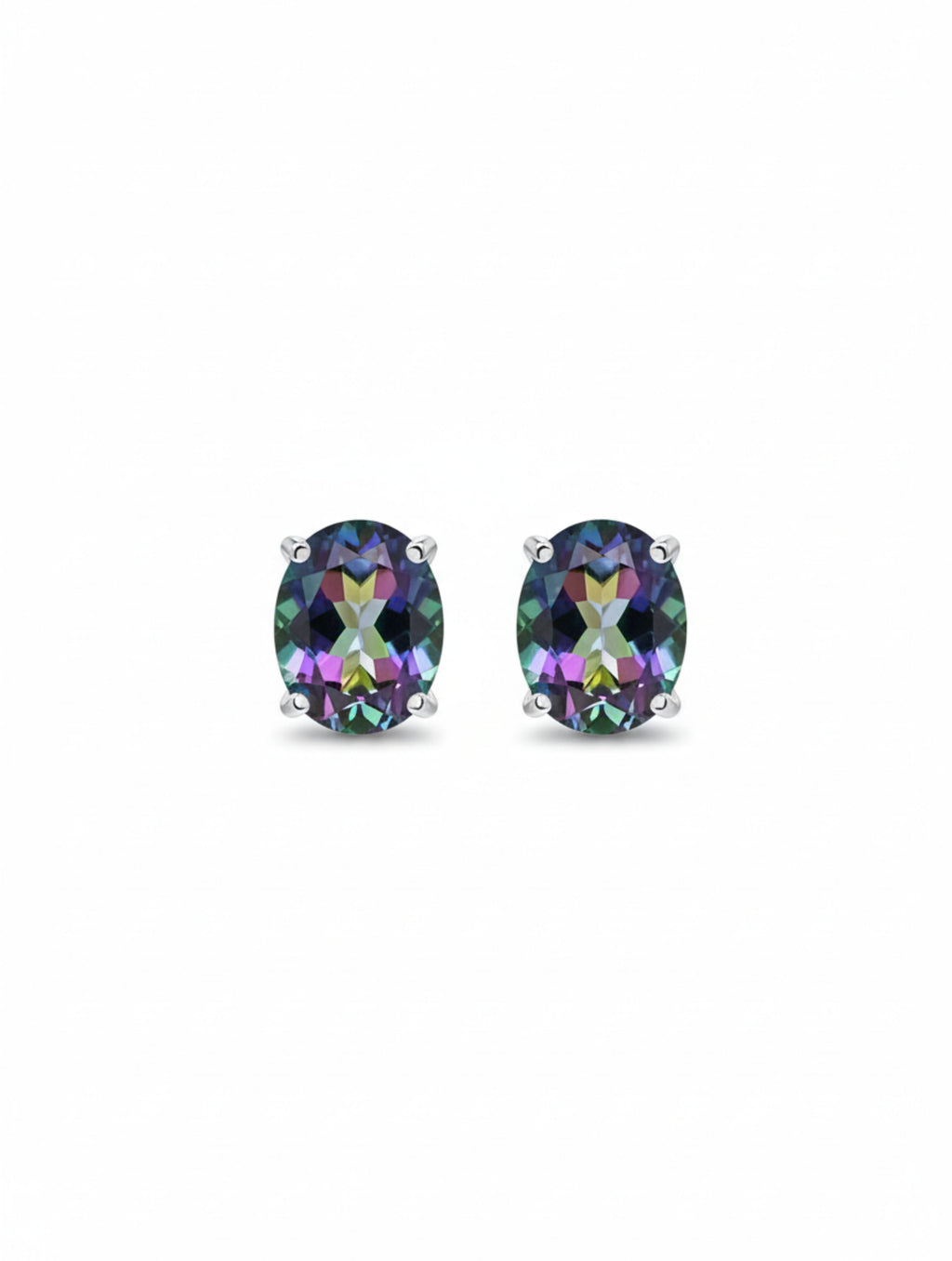 Rhodium Oval Mystic Topaz Pietra Studs 925 Sterling Silver Earrings For Women