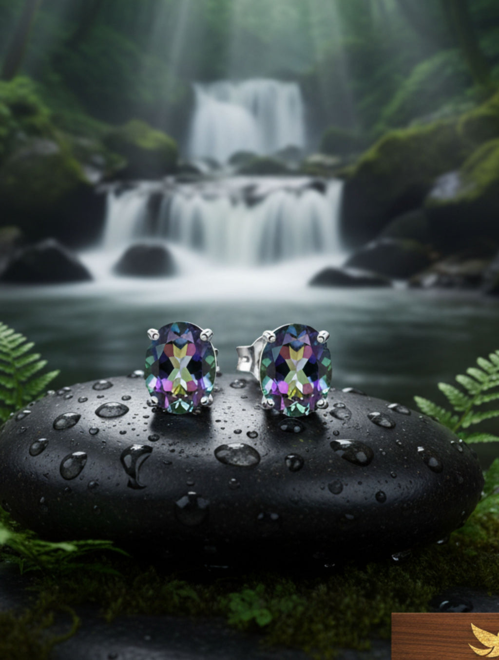 Rhodium Oval Mystic Topaz Pietra Studs 925 Sterling Silver Earrings For Women